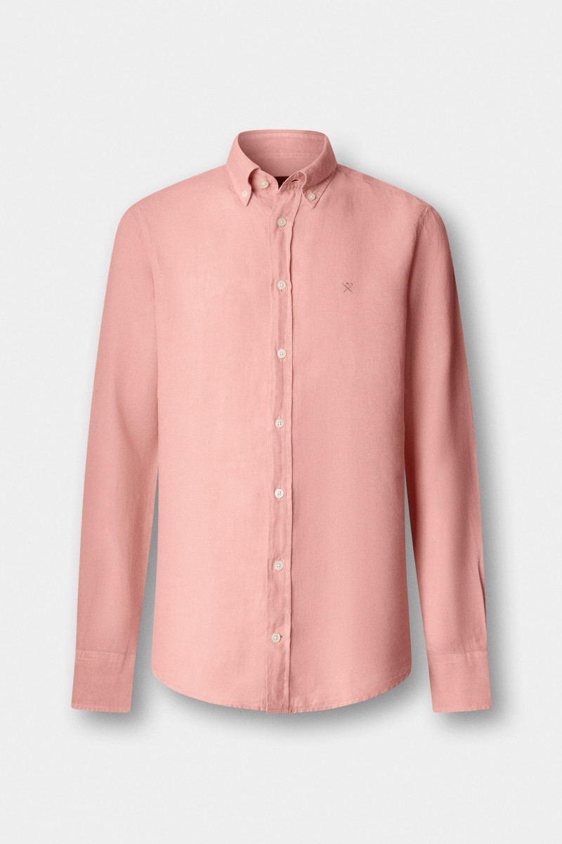 Košeľa Hackett London Ess Gmd Linen Brpt Dark Blush Pink