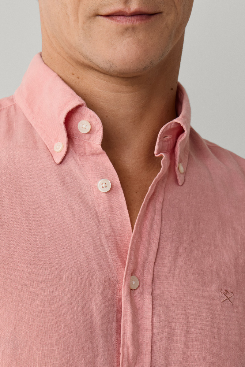 Košeľa Hackett London Ess Gmd Linen Brpt Dark Blush Pink