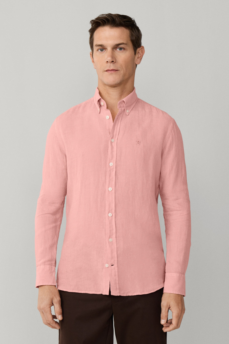 Košeľa Hackett London Ess Gmd Linen Brpt Dark Blush Pink