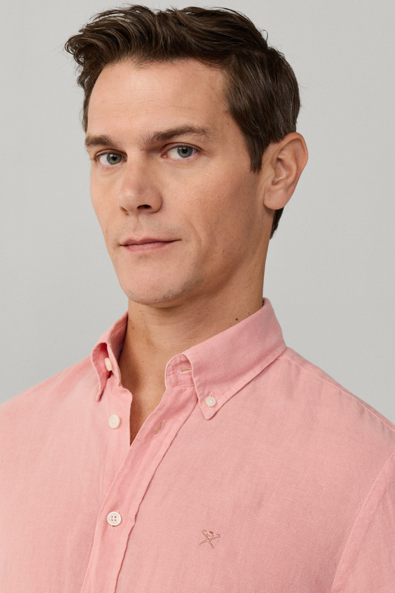 Košeľa Hackett London Ess Gmd Linen Brpt Dark Blush Pink