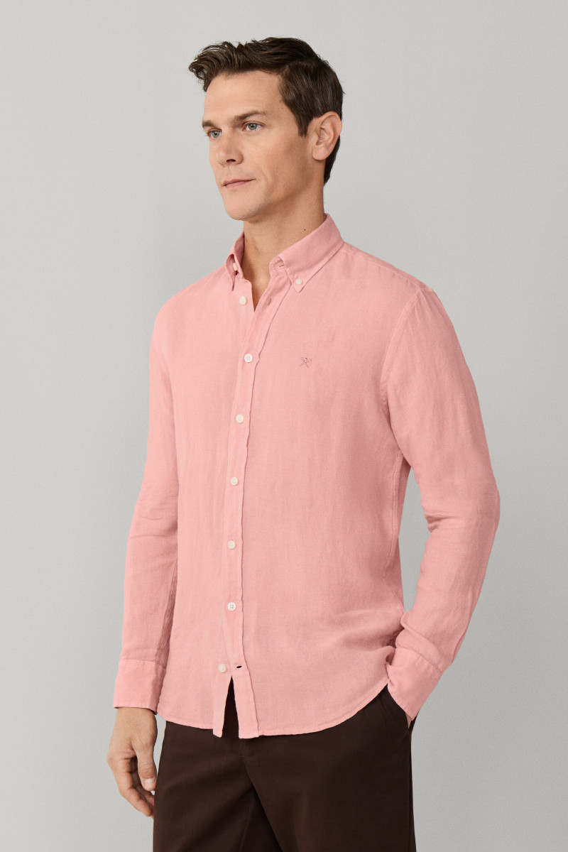 Košeľa Hackett London Ess Gmd Linen Brpt Dark Blush Pink