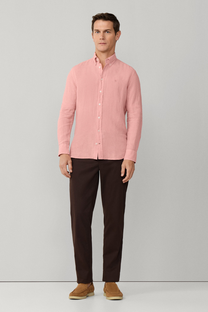 Košeľa Hackett London Ess Gmd Linen Brpt Dark Blush Pink