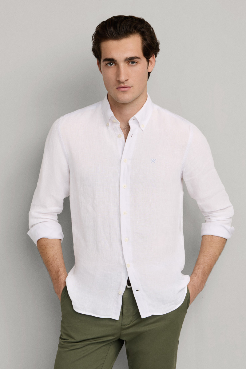Košeľa Hackett London Ess Gmd Linen Brpt Optic White