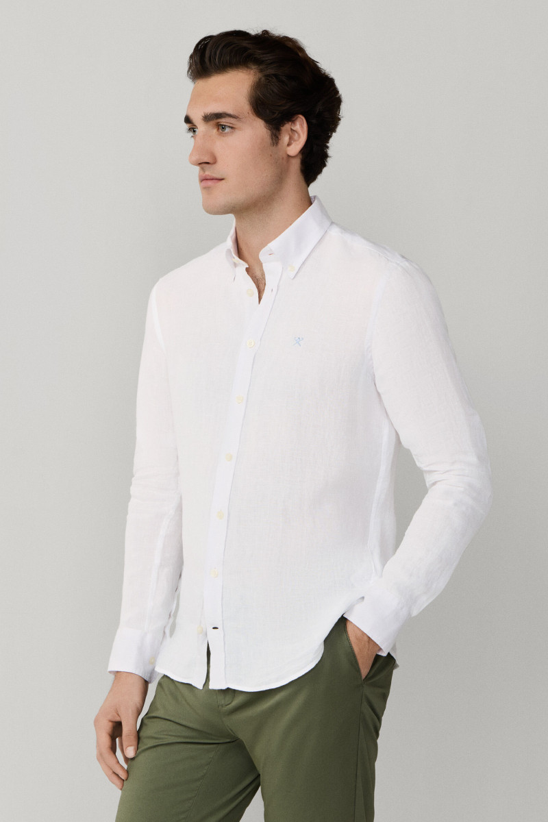 Košeľa Hackett London Ess Gmd Linen Brpt Optic White