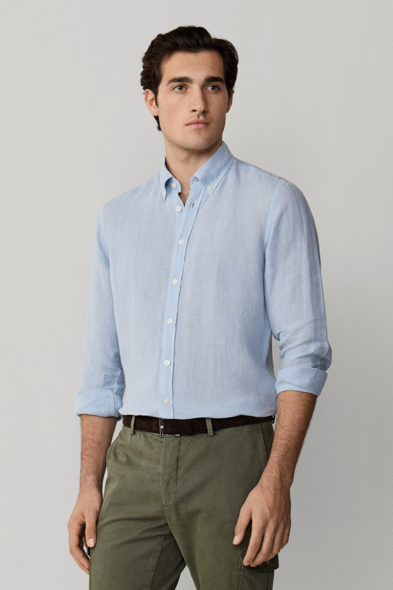 Košeľa Hackett London Ess Gmd Linen Brpt Oxford Blue