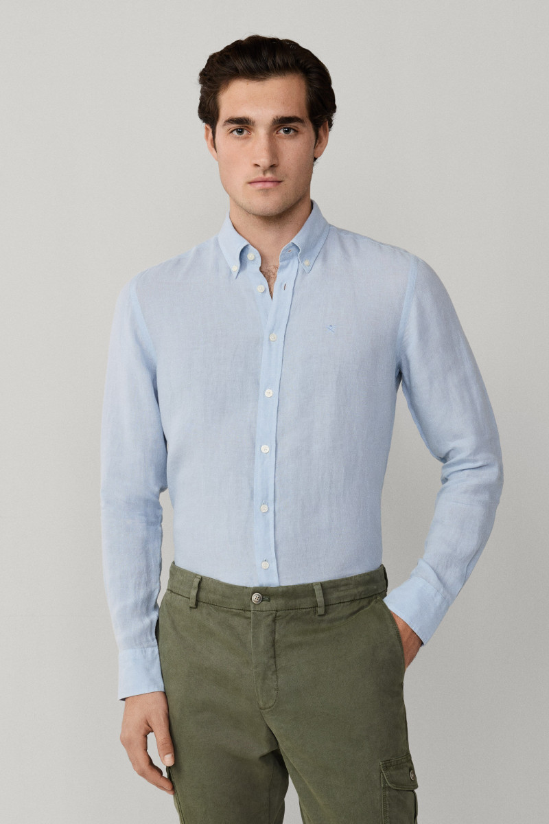 Košeľa Hackett London Ess Gmd Linen Brpt Oxford Blue
