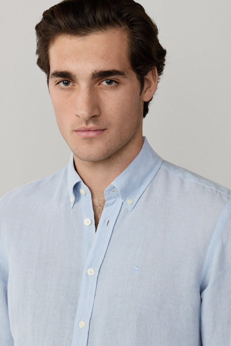 Košeľa Hackett London Ess Gmd Linen Brpt Oxford Blue