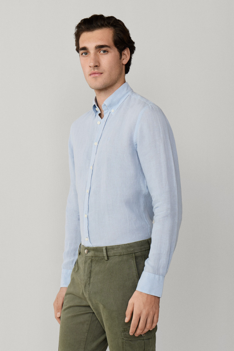 Košeľa Hackett London Ess Gmd Linen Brpt Oxford Blue