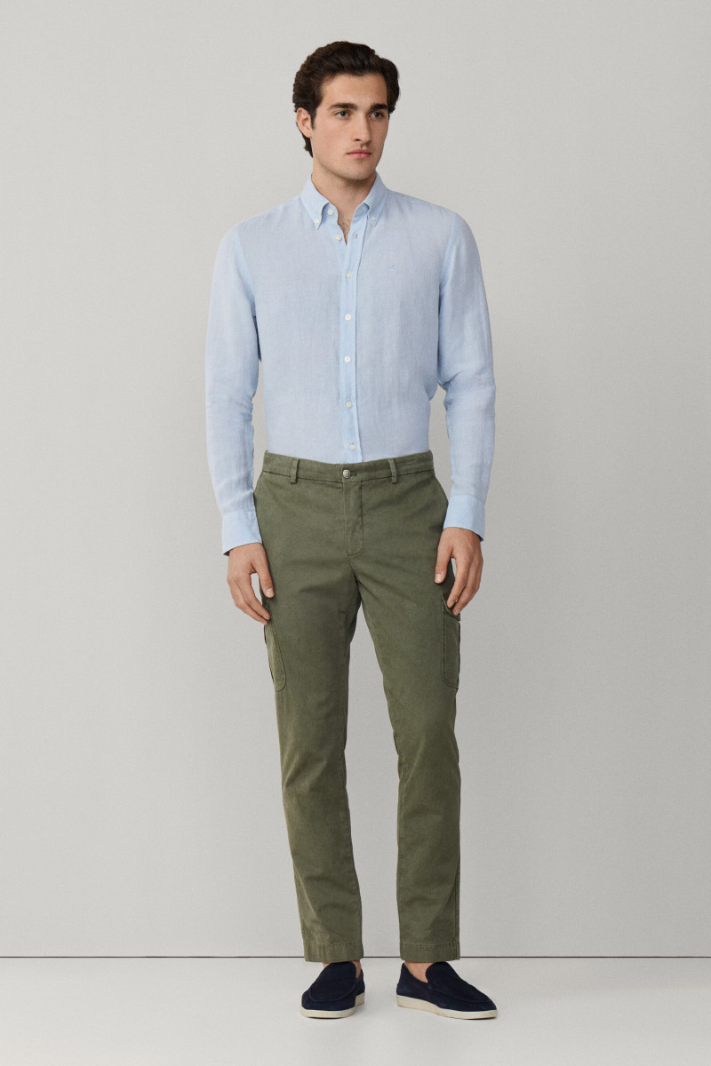 Košeľa Hackett London Ess Gmd Linen Brpt Oxford Blue
