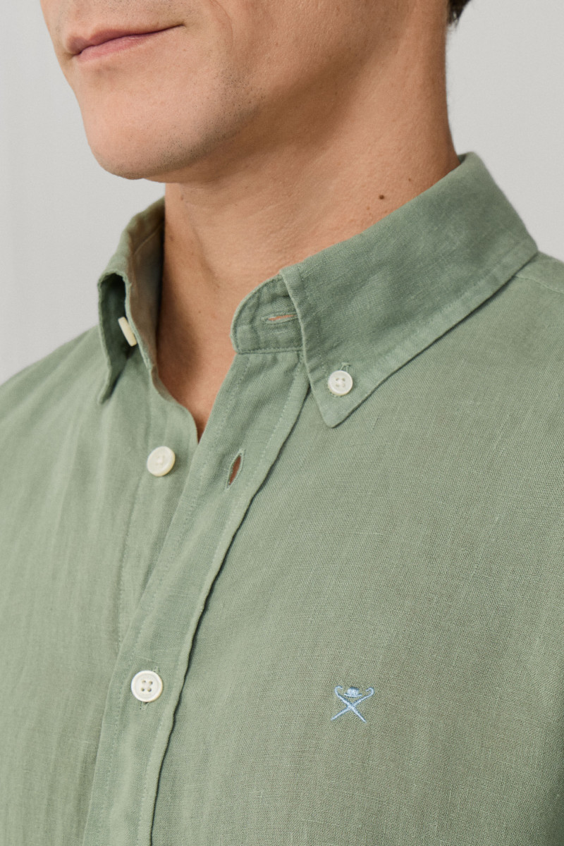 Košeľa Hackett London Ess Gmd Linen Brpt Sage Green