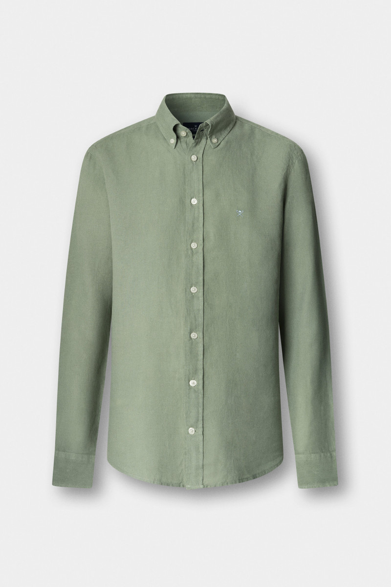 Košeľa Hackett London Ess Gmd Linen Brpt Sage Green