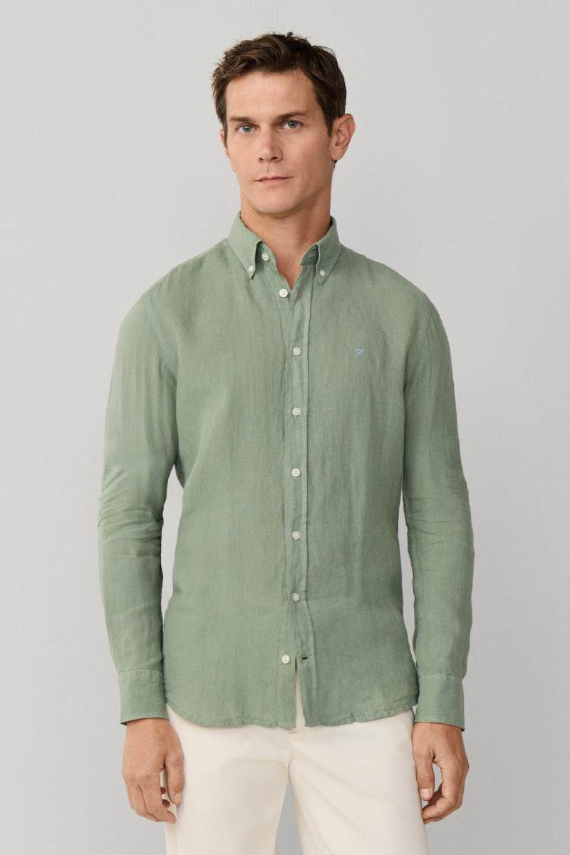 Košeľa Hackett London Ess Gmd Linen Brpt Sage Green