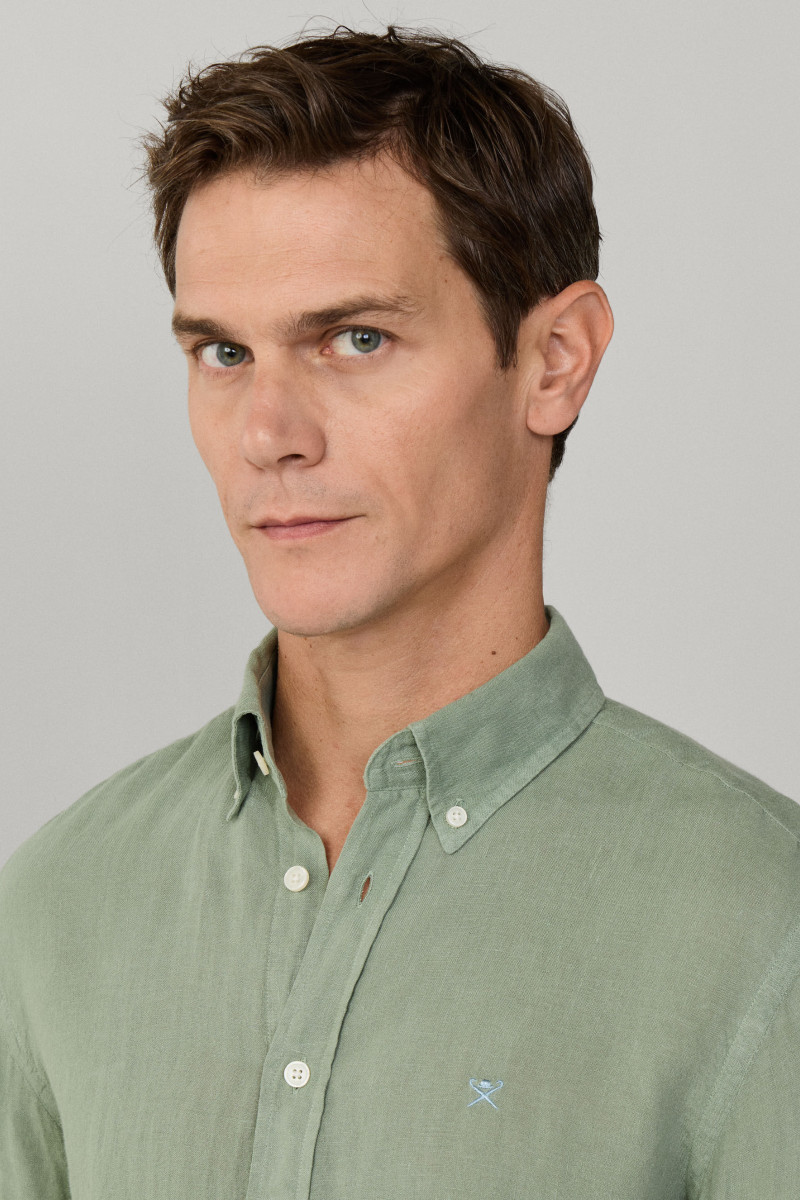 Košeľa Hackett London Ess Gmd Linen Brpt Sage Green