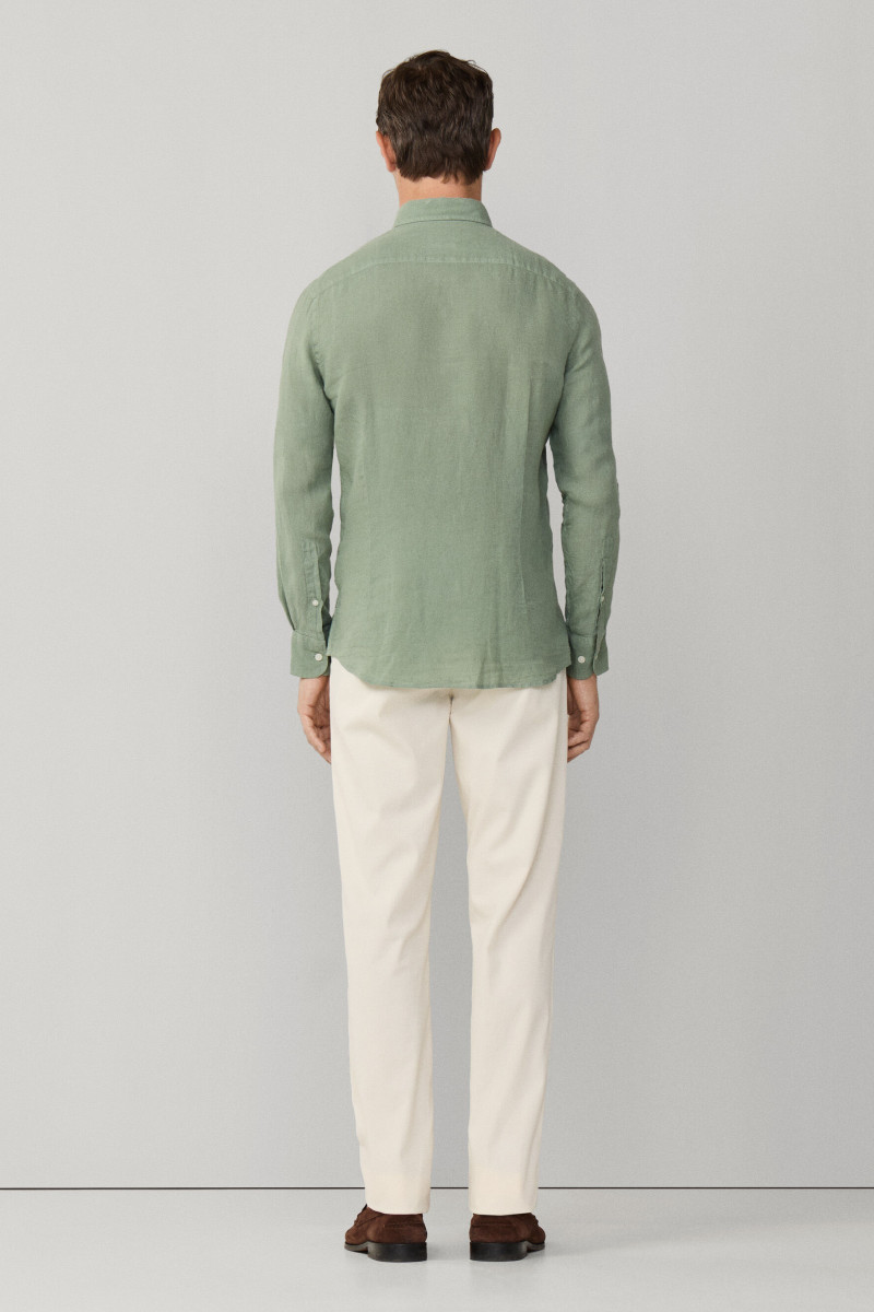 Košeľa Hackett London Ess Gmd Linen Brpt Sage Green