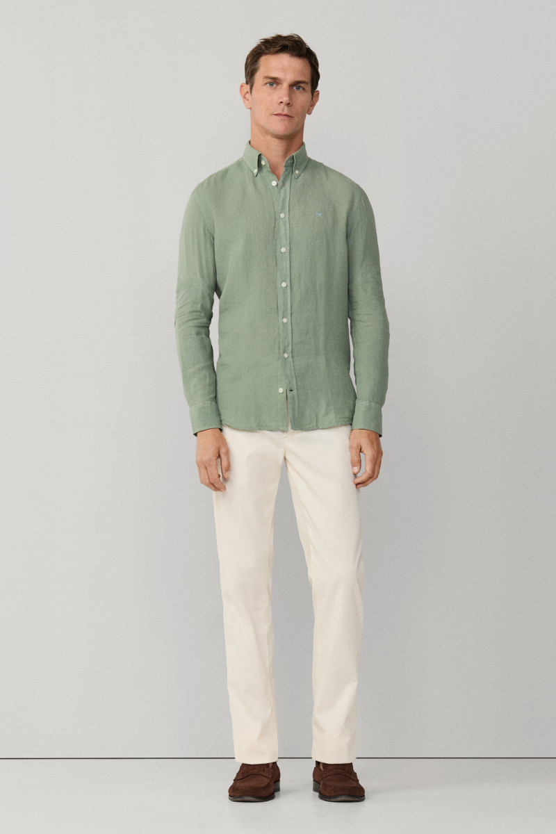 Košeľa Hackett London Ess Gmd Linen Brpt Sage Green