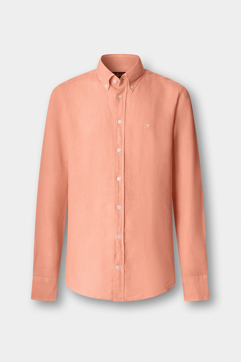 Košeľa Hackett London Ess Gmd Linen Brpt Sunset Orange