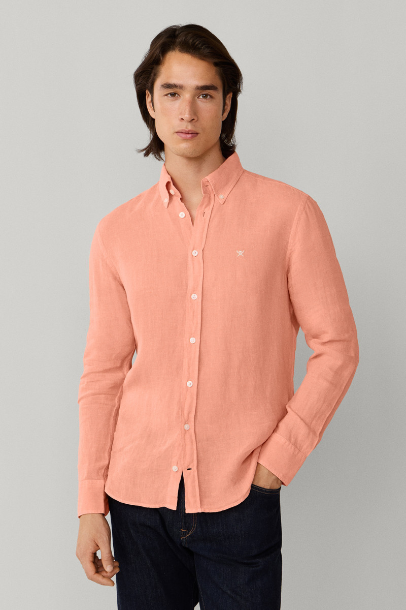 Košeľa Hackett London Ess Gmd Linen Brpt Sunset Orange