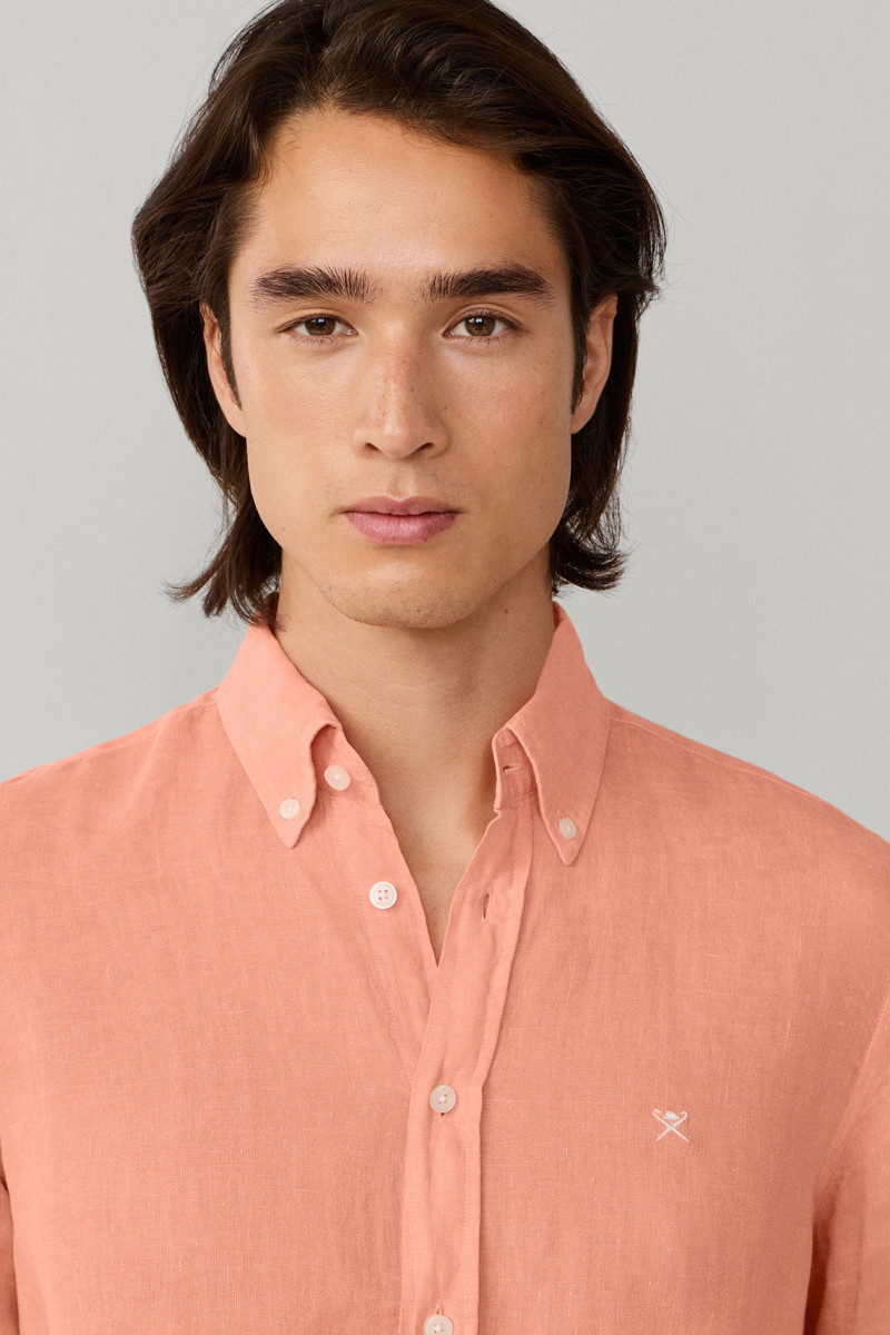 Košeľa Hackett London Ess Gmd Linen Brpt Sunset Orange