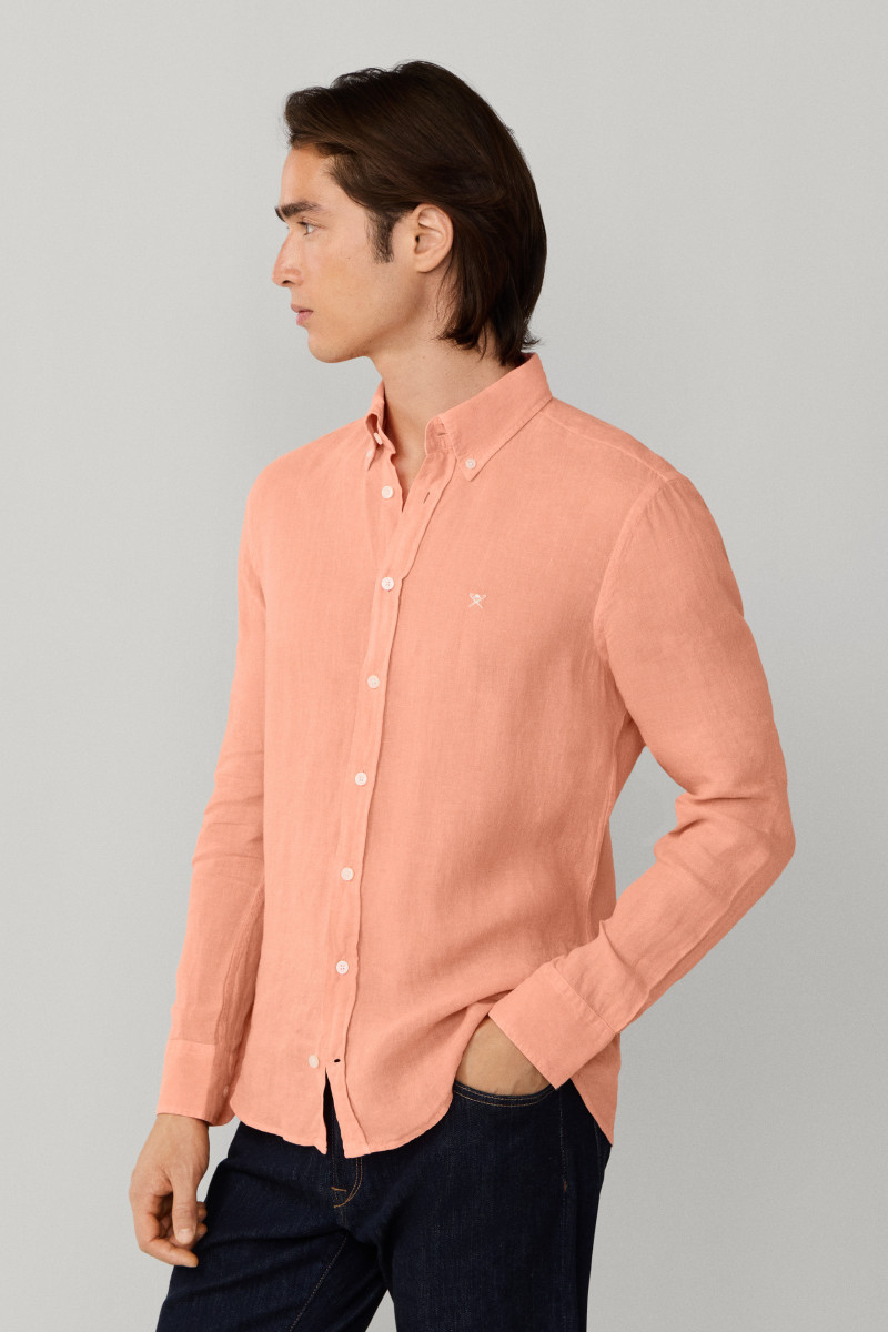 Košeľa Hackett London Ess Gmd Linen Brpt Sunset Orange