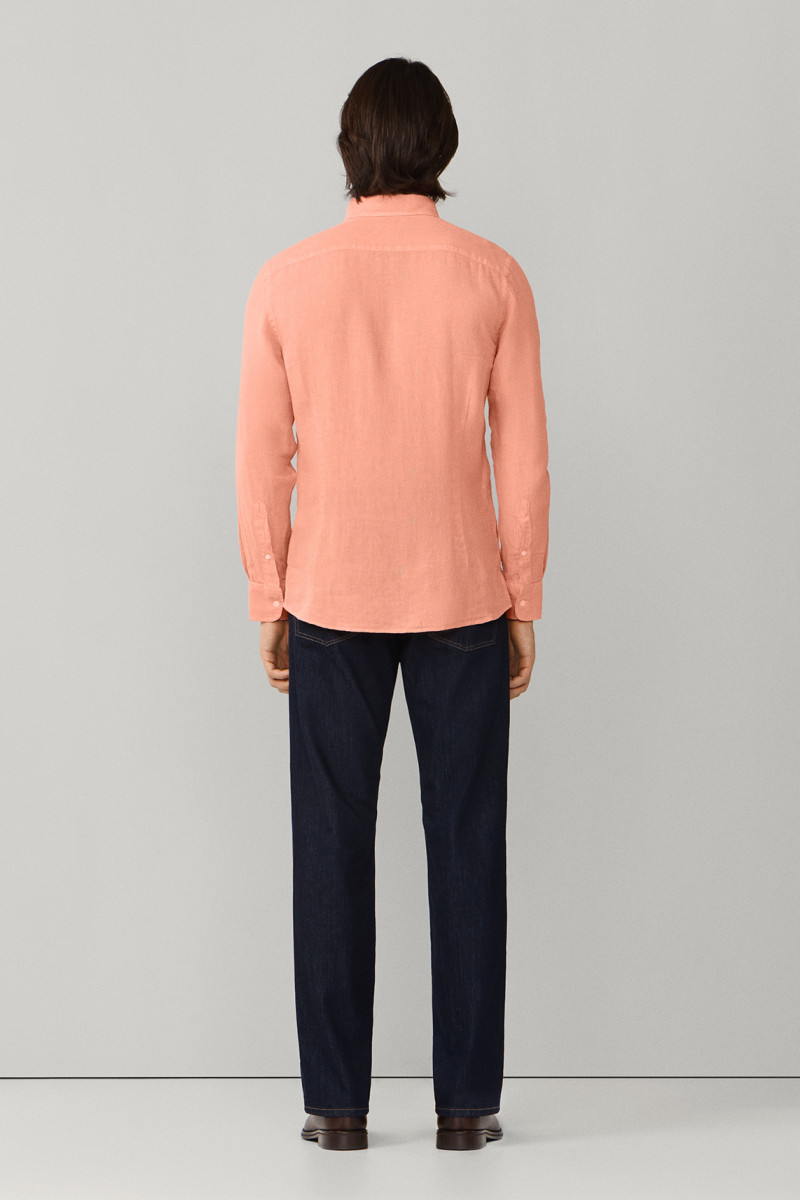 Košeľa Hackett London Ess Gmd Linen Brpt Sunset Orange
