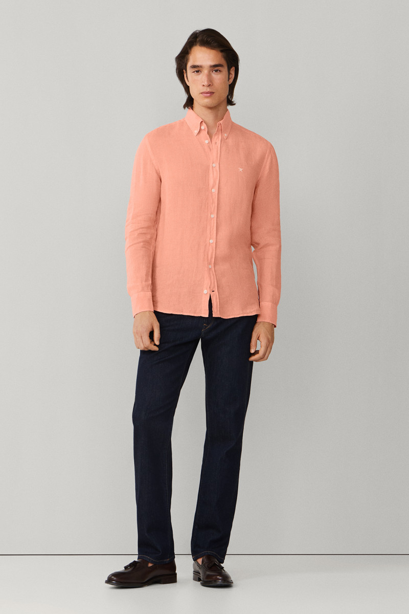 Košeľa Hackett London Ess Gmd Linen Brpt Sunset Orange