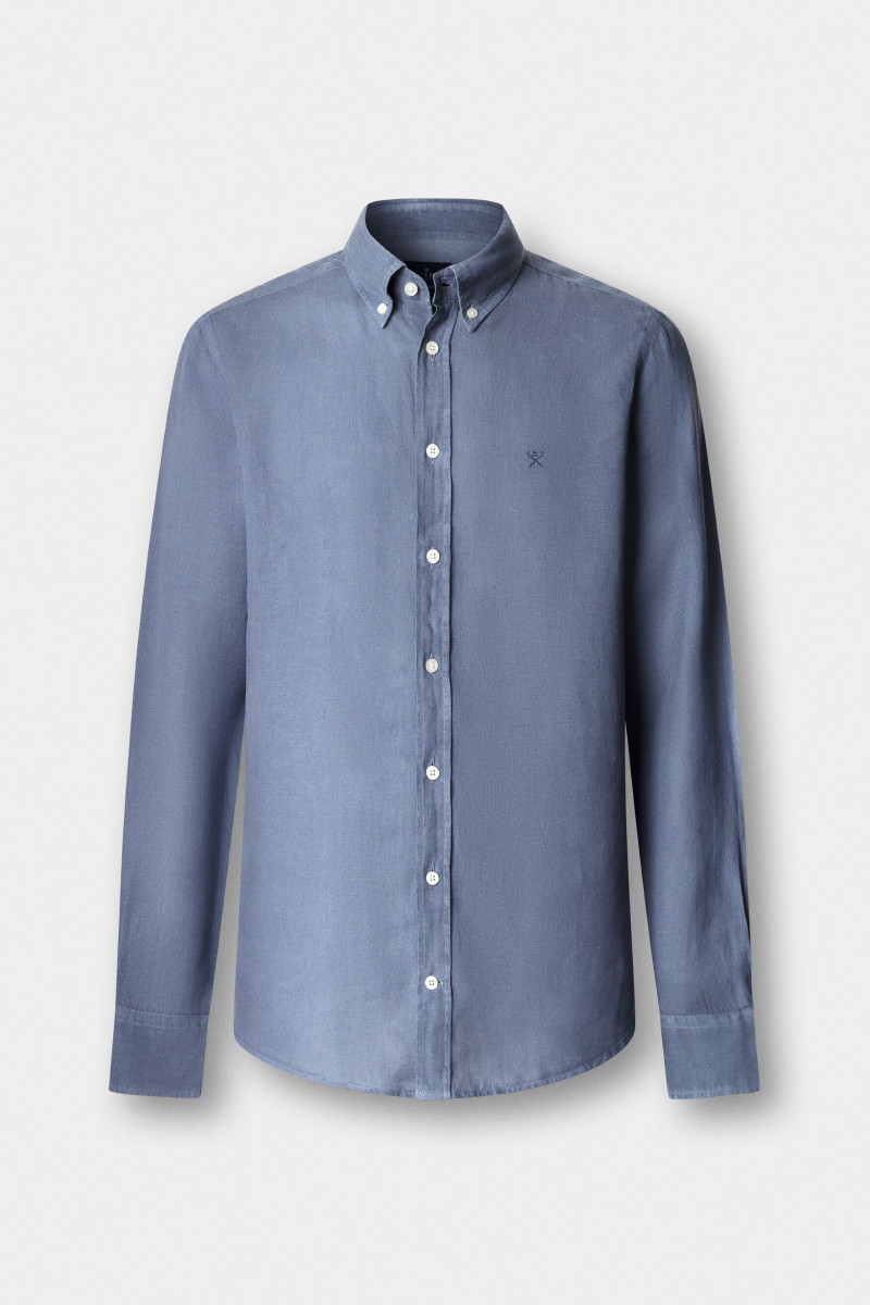 Košeľa Hackett London Ess Gmd Linen Brpt Thames Blue
