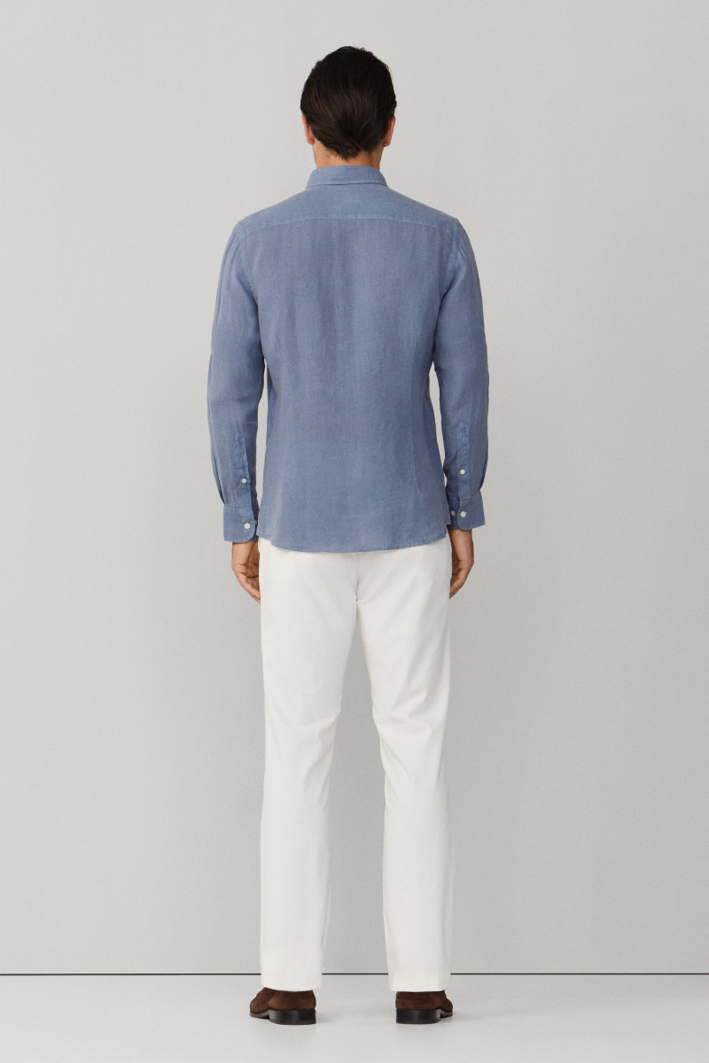 Košeľa Hackett London Ess Gmd Linen Brpt Thames Blue