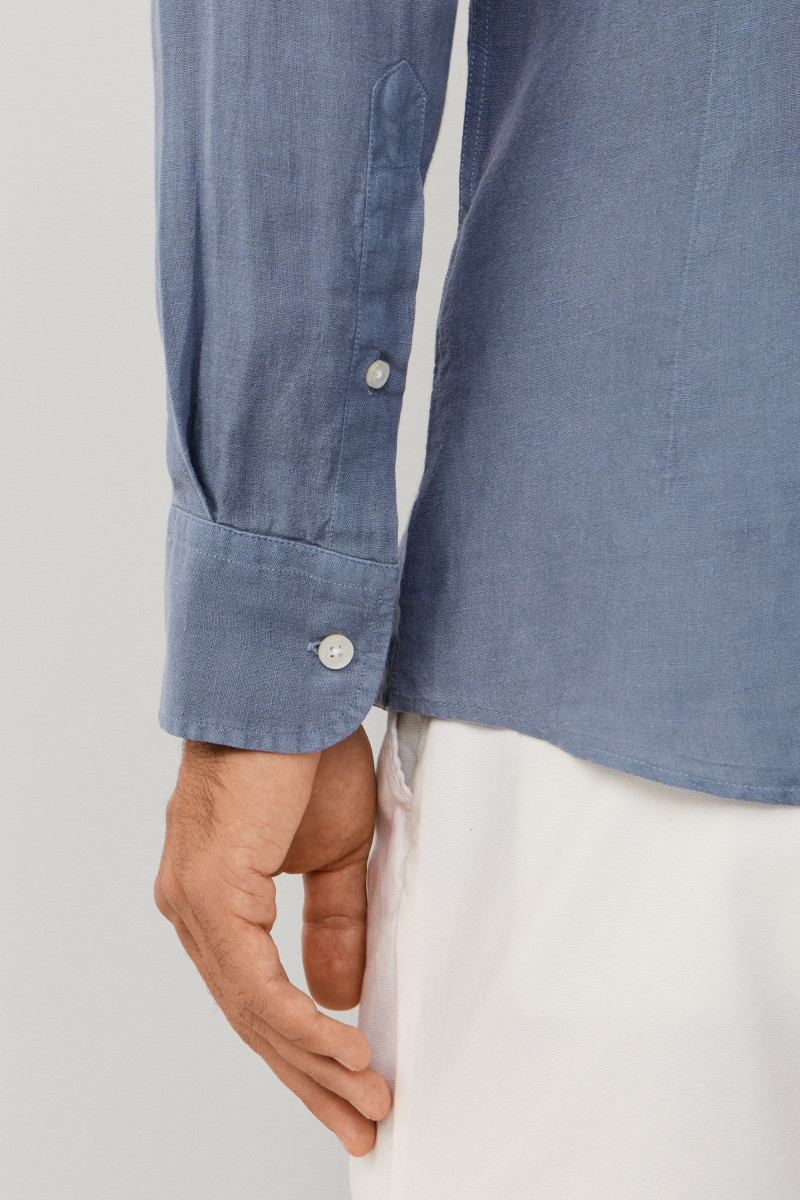 Košeľa Hackett London Ess Gmd Linen Brpt Thames Blue