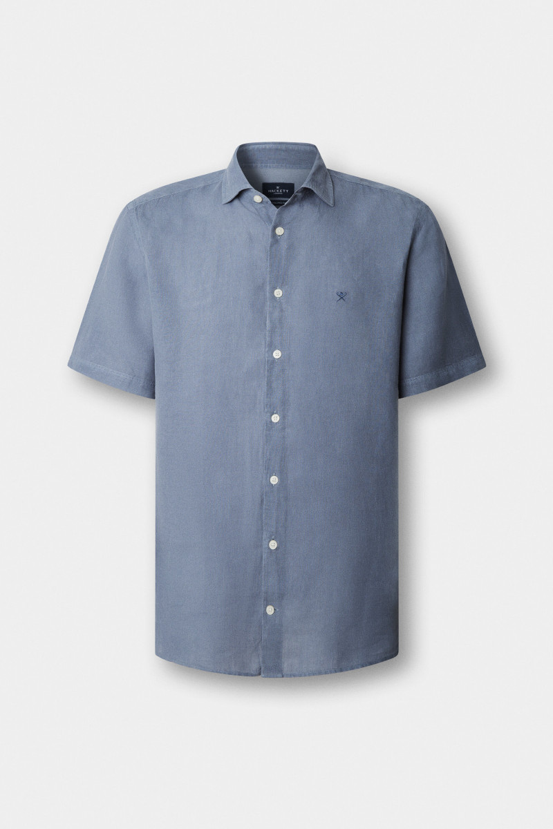 Košeľa Hackett London Gmd Linen Ss Thames Blue