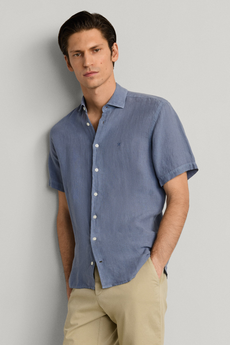 Košeľa Hackett London Gmd Linen Ss Thames Blue