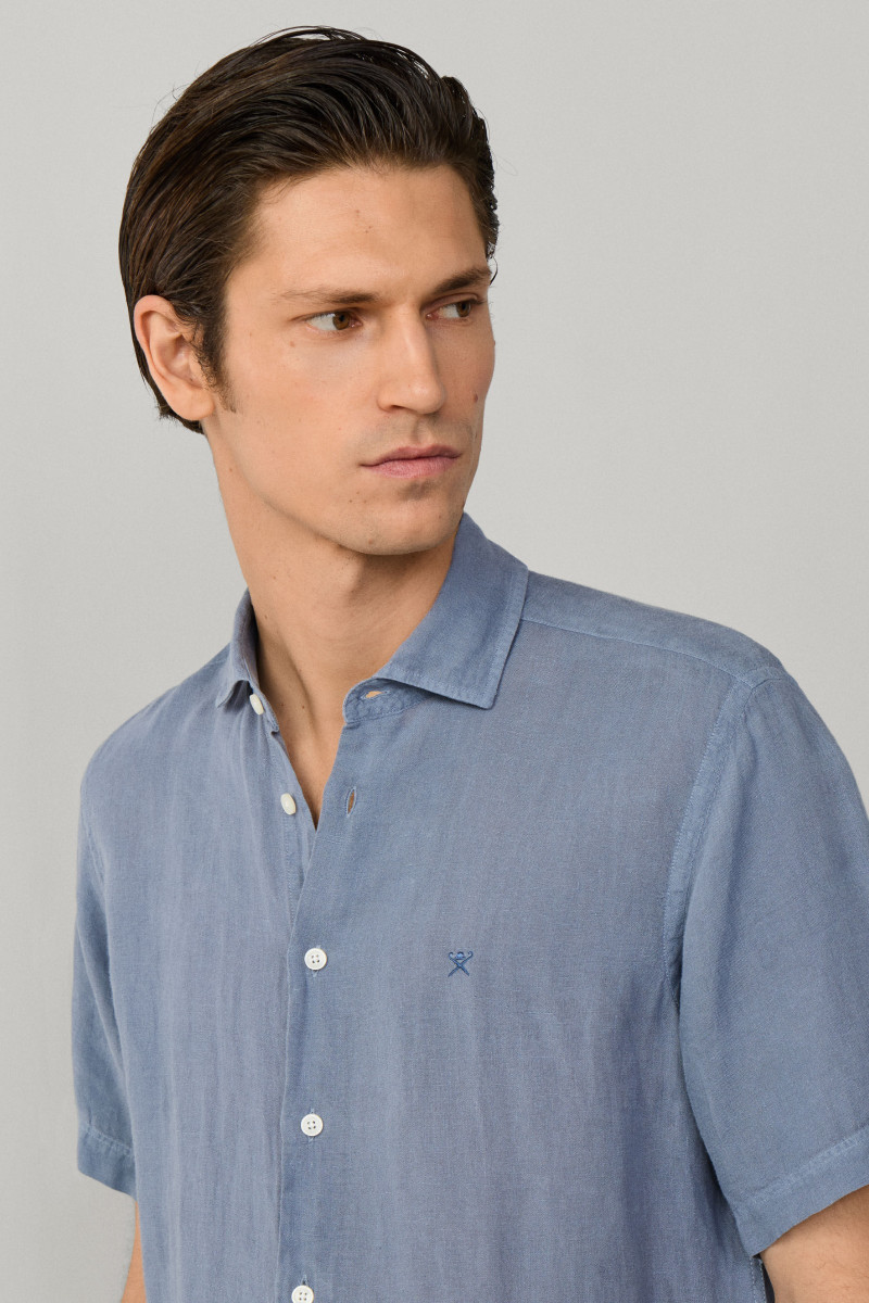 Košeľa Hackett London Gmd Linen Ss Thames Blue