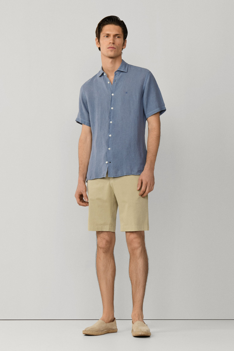 Košeľa Hackett London Gmd Linen Ss Thames Blue