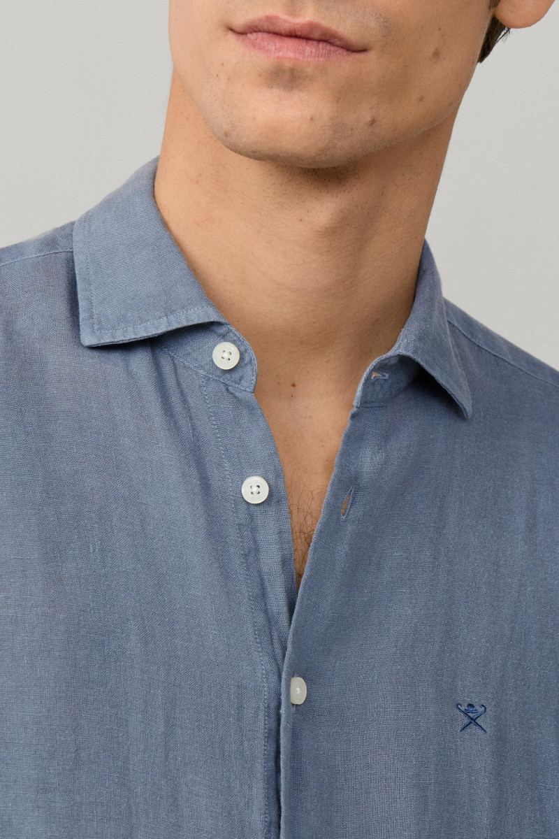 Košeľa Hackett London Gmd Linen Ss Thames Blue