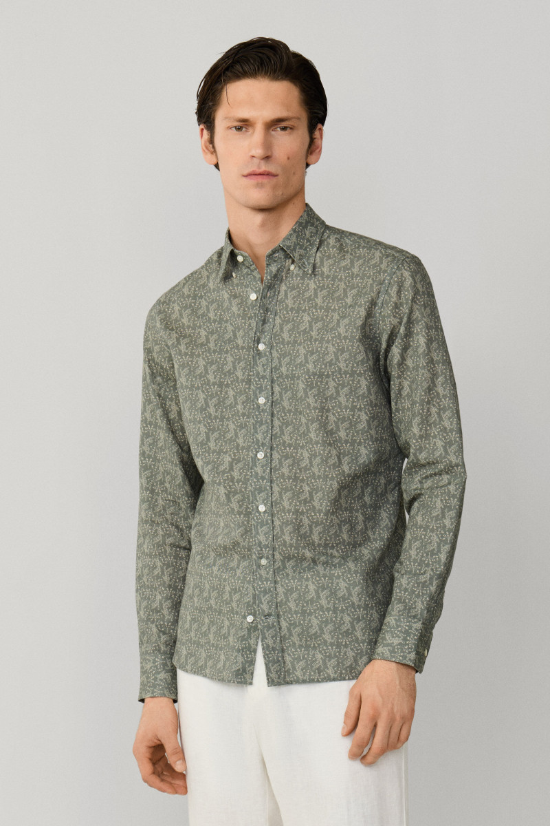 Košeľa Hackett London Tiger Print Sage Green