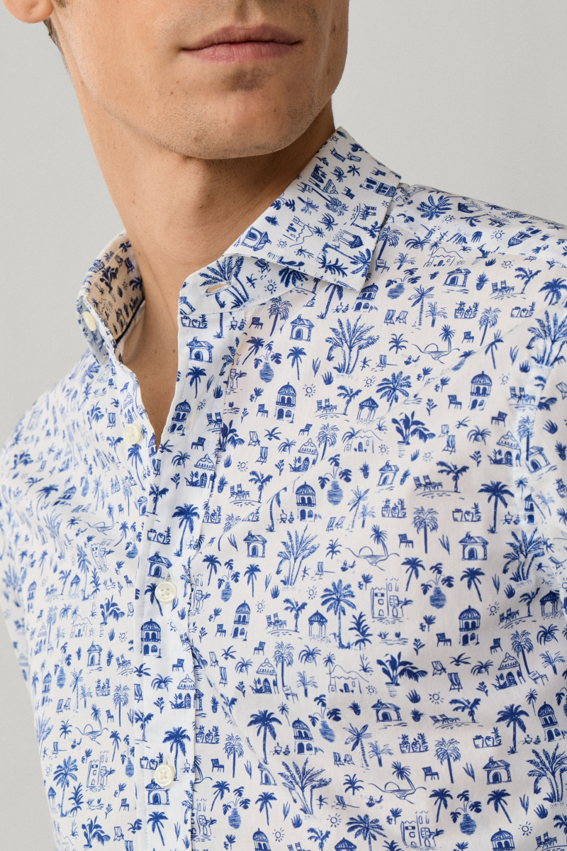 Košeľa Hackett London Island Print Ultra Blue