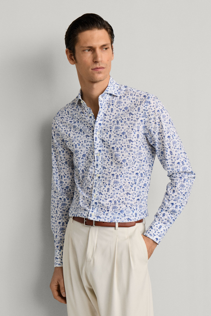 Košeľa Hackett London Island Print Ultra Blue