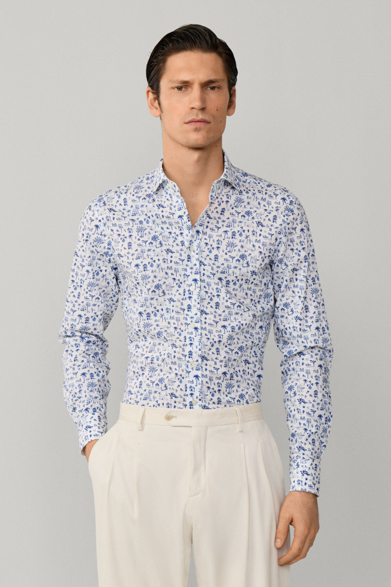 Košeľa Hackett London Island Print Ultra Blue