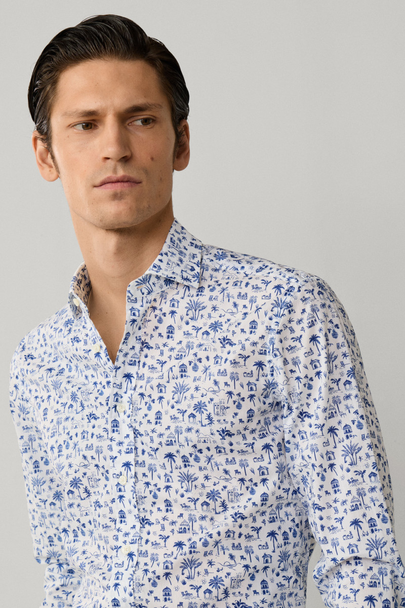 Košeľa Hackett London Island Print Ultra Blue