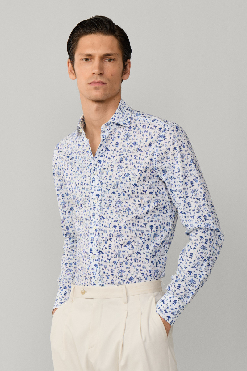 Košeľa Hackett London Island Print Ultra Blue