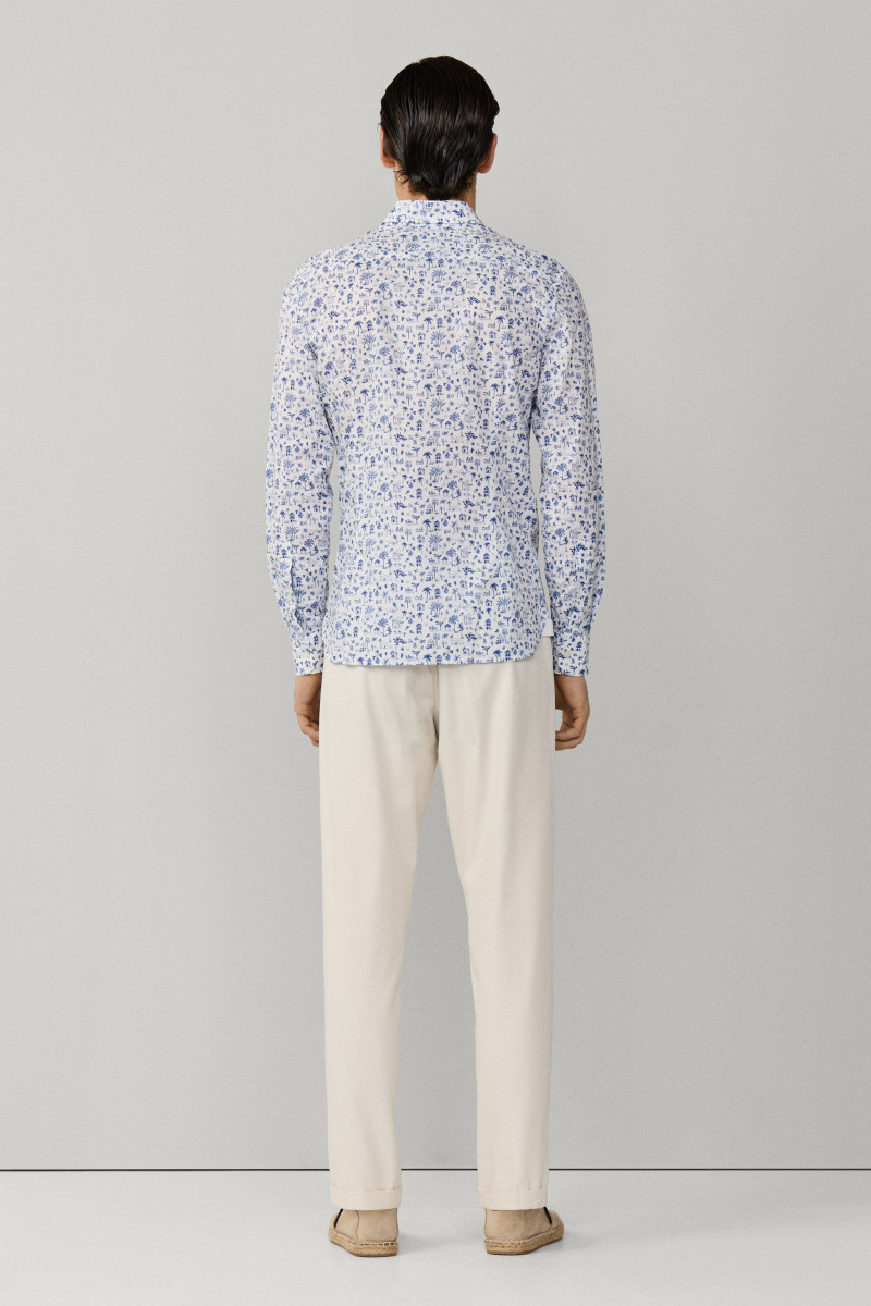 Košeľa Hackett London Island Print Ultra Blue