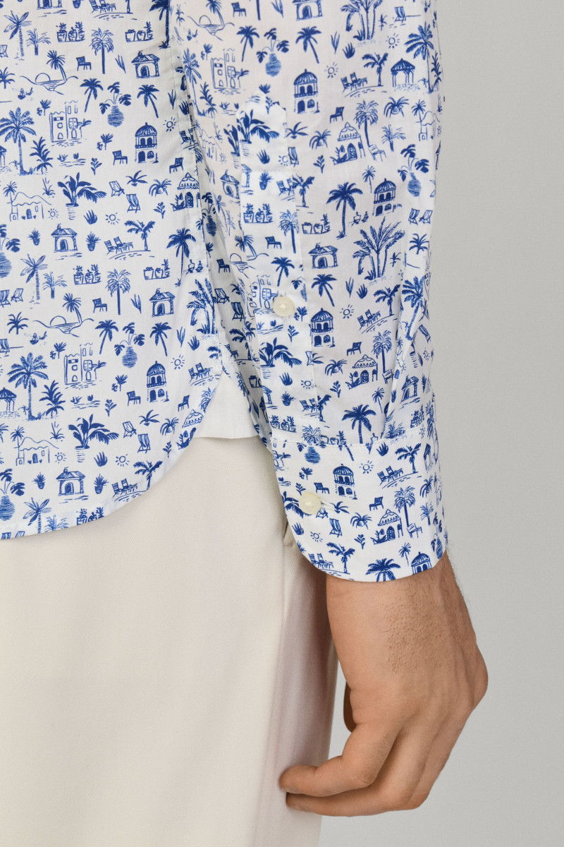 Košeľa Hackett London Island Print Ultra Blue