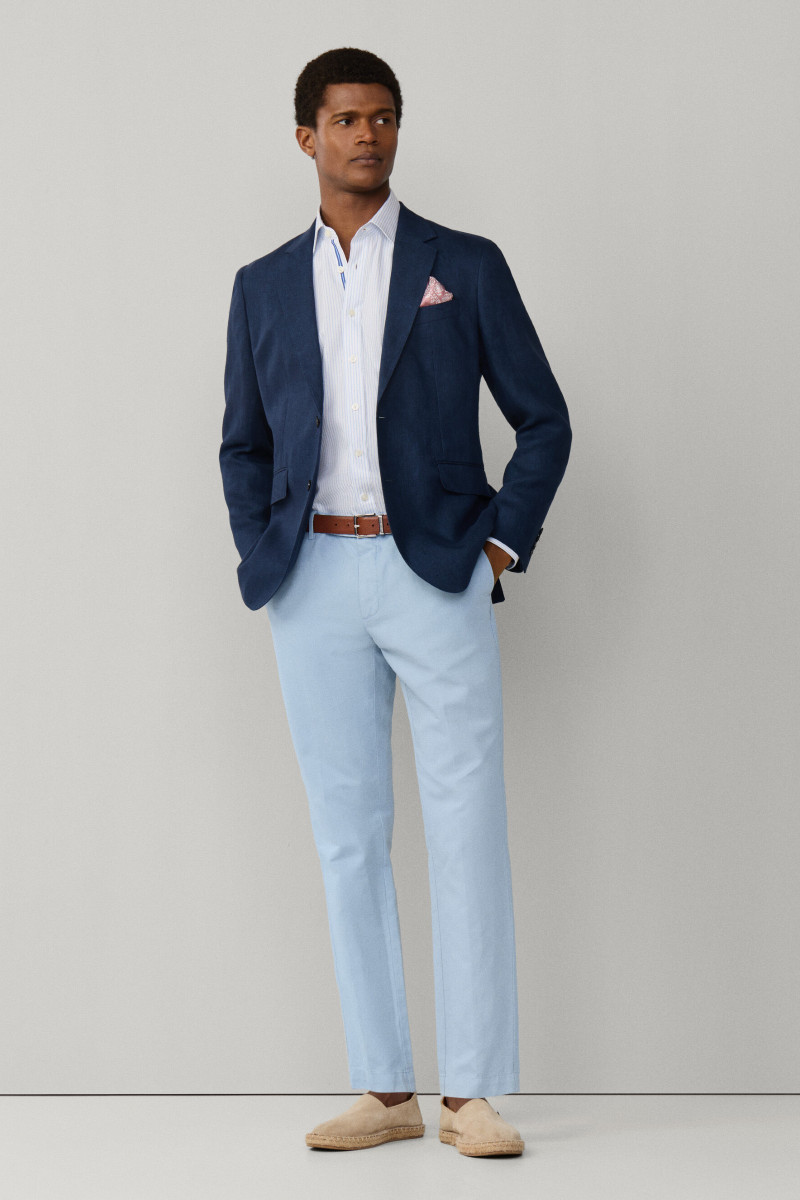 Nohavice Hackett London Cotton Linen Chino Dusty Blue
