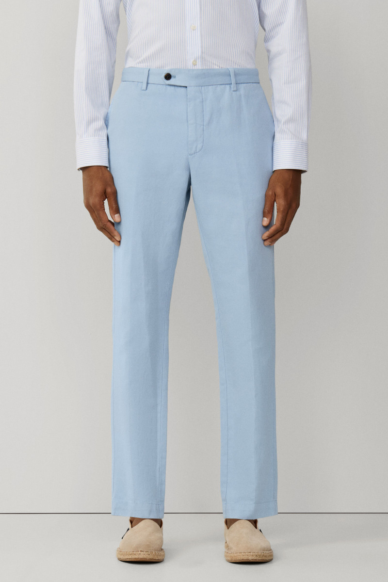 Nohavice Hackett London Cotton Linen Chino Dusty Blue