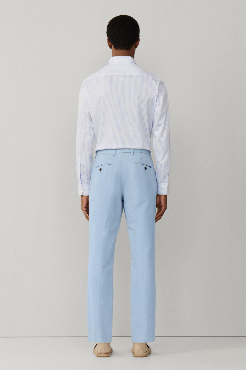 Nohavice Hackett London Cotton Linen Chino Dusty Blue