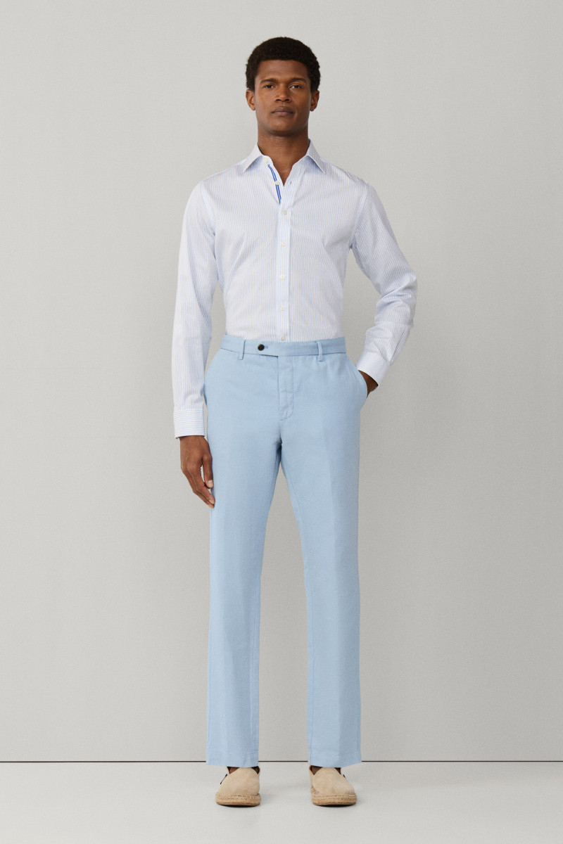 Nohavice Hackett London Cotton Linen Chino Dusty Blue