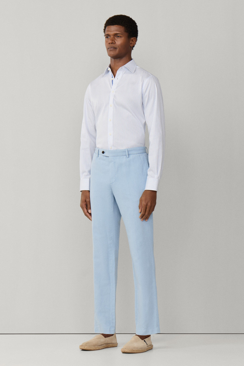 Nohavice Hackett London Cotton Linen Chino Dusty Blue