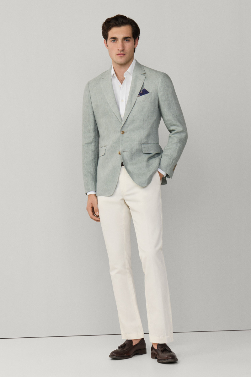 Nohavice Hackett London Cotton Linen Chino Off White