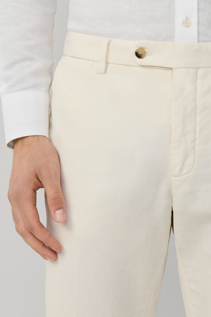 Nohavice Hackett London Cotton Linen Chino Off White