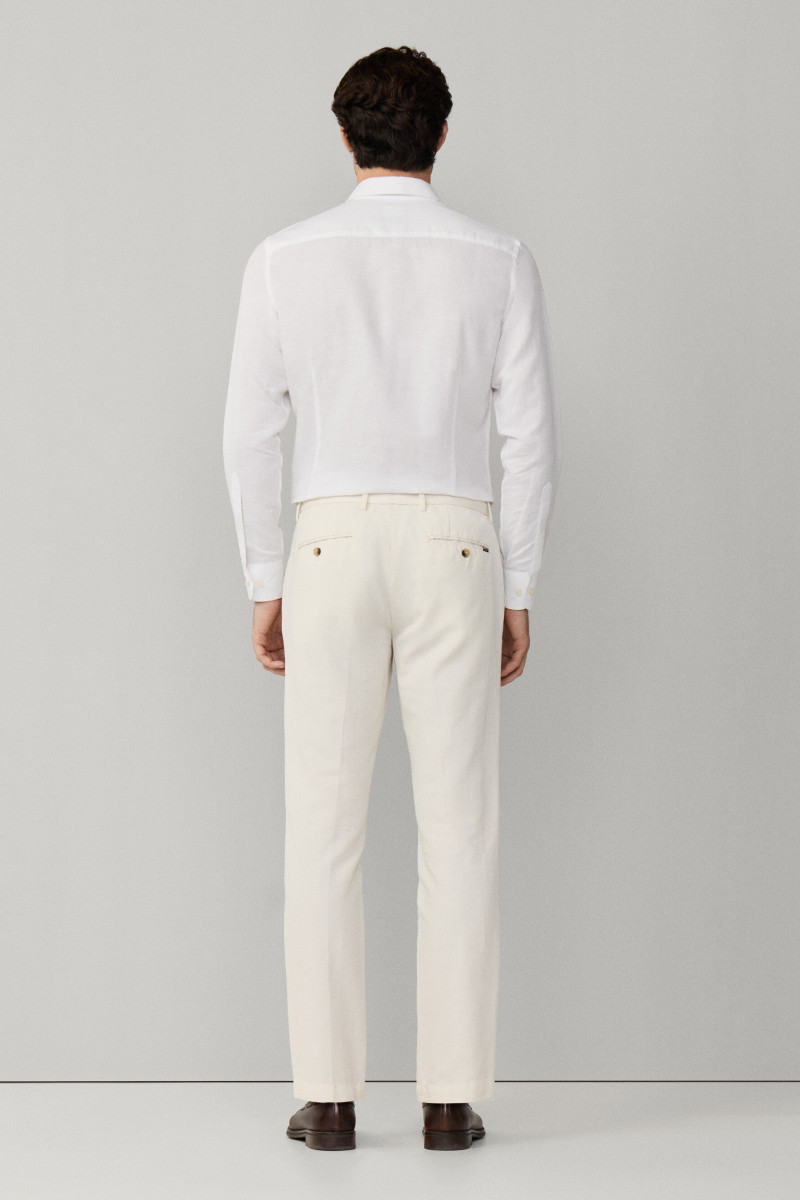 Nohavice Hackett London Cotton Linen Chino Off White