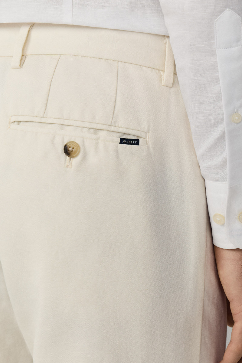 Nohavice Hackett London Cotton Linen Chino Off White
